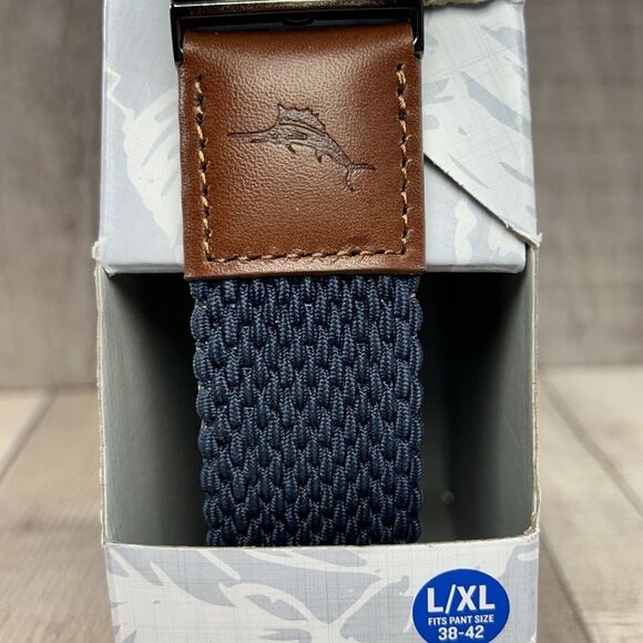 Tommy Bahama Men's Stretch Braided Reversible Belt Size Large XL Khaki Navy - Picture 5 of 10